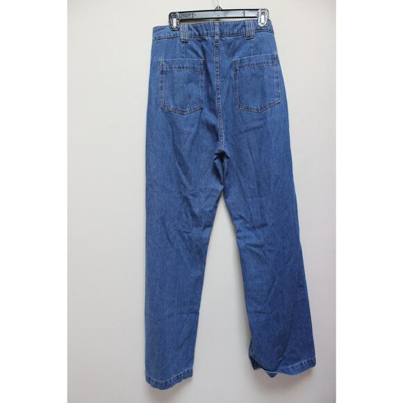Sezane Augusto Blue Pleated Sailor Wide Leg Denim Jean Trousers Size 44/US 12 - Picture 4 of 6